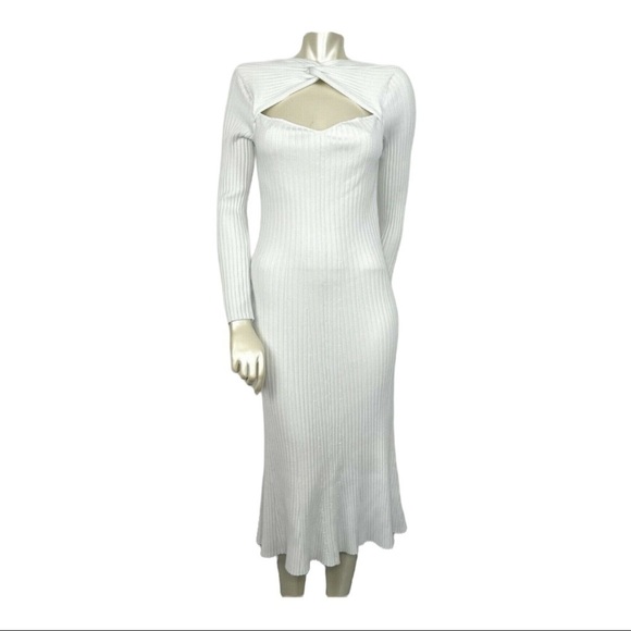 AMUR White Ribbed Cutout Long Sleeve Bodycon Midi Dress Size L - Picture 10 of 15